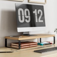 디노 튼튼하고 실용적인 모니터 받침대 40 x 20 x 8 cm, 원목 + 블랙홀더2