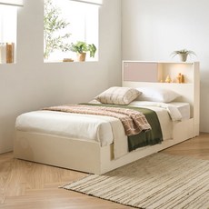 리바트 커먼베드 슬라이딩 도어형 침대 일반형 프레임 단품 방문설치, 화이트 + 핑크도어