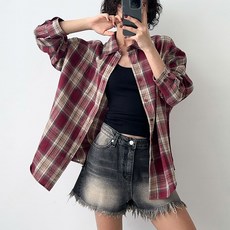Lalaon 女款撞色格紋襯衫 寬鬆版型 翻領襯衫 26TSP3629