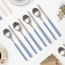 RAONNURI 無刮痕 Della 全不鏽鋼彩色餐具4件組, 湯匙 4p + 筷子 4p, 藍灰色, 1套