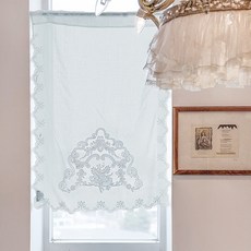 MaMaison Monceau 拱形棉質刺繡窗短簾 遮蔽簾 CBMV16, 藍色