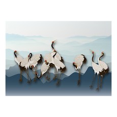행운이 들어오는 학 동양화, 블루 + 화이트 + 블랙 + 레드