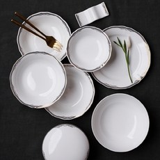 HANKOOK CHINAWARE 印花陶瓷盤 17入組, 9種, 白色
