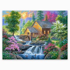 KMELLIE Holdings DIY 3D 圓形鑽石畫 一體式帆布畫框 50 x 40cm, 森林裡的幸福小屋, 1個