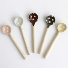 圓點陶瓷湯匙5件組, 茶匙5種, 1套