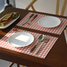 모노라이크 베이직 체크 테이블 매트, 01 레드, 368 x 246 mm, 24개