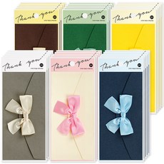 Popofancy 謝謝絲帶信封 6 件套, 棕色，綠色，黃色，灰色，象牙色，海軍, 5套