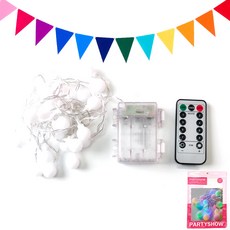 PARTYSHOW LED 櫻桃燈串 3m 30燈 + 毛氈三角派對掛旗組, 1套, 馬卡龍(燈串), 彩虹(三角掛旗)