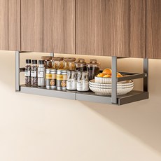 21세기트랜드 슬라칸 무타공 주방 선반 걸이 상부장 길이조절 정리 선반 랙 조절형, 블랙, 1개