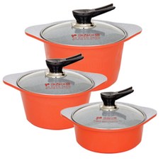 Kitchen-Art IH感應爐適用雙耳陶瓷不沾鍋具 3件組, 羊水20cm+24cm+火鍋22cm, 橘子