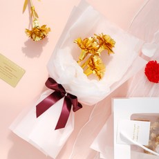 morningscent 24K 도금 카네이션 꽃다발 세트, 골드, 1개
