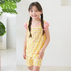 mabellechouchou 女童格紋愛心涼感提花無袖上下套裝