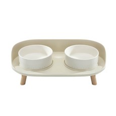 Living Duo寵物現代陶瓷2格餐具, 米色, 1個