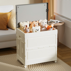 大容量翻蓋式可移動折疊收納箱, 1個, 象牙白