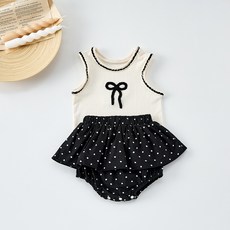STARDOOR 女童蝴蝶結圓點無袖兩件式套裝