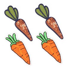 熱燙布貼 胡蘿蔔 2入 + 亮片胡蘿蔔 2入組, 1套, 橘色