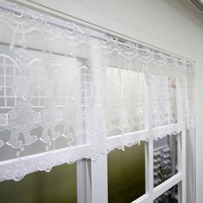 daheim 可愛小女孩刺繡短版窗簾 廚房窗戶迷你窗簾, 白色