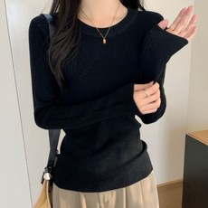 I'M MONG 女款修身圓領羅紋長袖針織T恤 R6S095