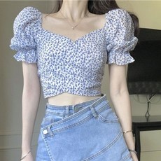 Goodif 薰衣草愛心領泡泡袖短版上衣