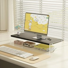 더플로우커머스 감성 우드 투명 아크릴 데스크탑 수납 랙 1단 모니터 거치대, 블랙