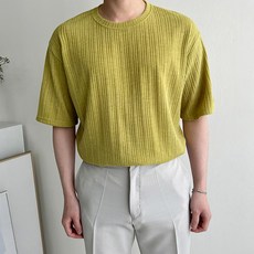 머시따 남성용 통기성 골지 라운드 니트반팔 티셔츠