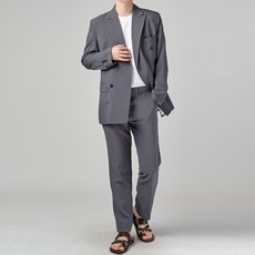 하이후 남성용 린넨 데일리 캐주얼 플랩포켓 더블 정장세트 HU3002