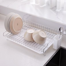 Highline 重點碗盤瀝水架套組, 1套, 白色, 1層