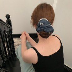 비비뮤아 인조 진주리본 포인트 데님 머리끈 HR1127