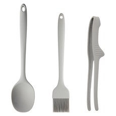 EASYsili 矽膠廚具3件組, 1套, 多功能料理勺 + 油刷 + 夾子, 淺灰色