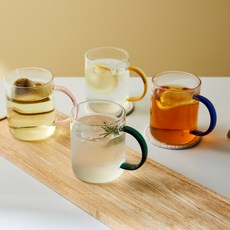 모던하우스 에브리데이 내열 컬러 손잡이 유리잔 430ml 4종 세트, 혼합색상, 1세트 혼합색상, 1세트