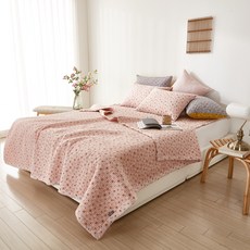 小花朵朵直衍縫薄被, 粉紅色