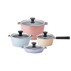 PNPOONGNYUN IH感應綜合鍋具4入組 MAREE Daylight系列, 單柄湯鍋18cm+雙耳湯鍋20cm+淺湯鍋20cm+燉鍋24cm, 混色