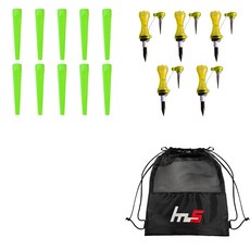 NAYASTYLE 塑膠高爾夫長球釘 10入 + 分離式高爾夫長球釘 5入 + 收納袋套組 GFYp-185-6 + 166-5PU, 混合色