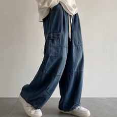 구디프 남성용 빈티지 스트릿 와이드 스트레이트 카고 팬츠