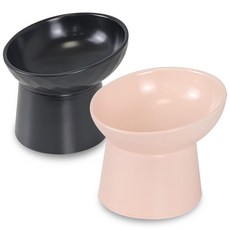 모나지오 경사형 원형 도자기 반려동물 식기 2종 세트, 블랙 + 살구, 1세트