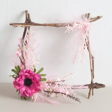 flowertree 人造銀蓮花方形花環 28cm, 粉紅色