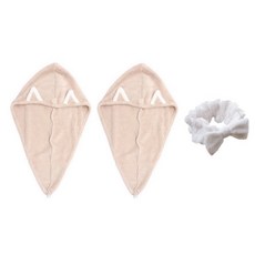 柔軟髮巾 SG24 2入 + 洗臉髮帶組合, 卡其色, 1套