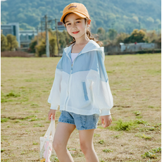 Orenjidamom 女童口袋線條配色連帽防風外套