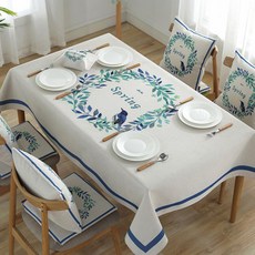 春季藍鳥花朵插畫印花桌布 A_RD_819, 單一顏色, 100 x 140 cm, 1個