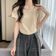 레몬소울 여성용 데루 라운드 크롭 반팔 티셔츠