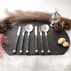 Bogen方形Solen西式餐具3件 x 2p組, 1套, 餐刀 2p + 叉子 2p + 湯匙 2p, 黑色