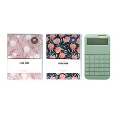 Pinkfoot 花路夾鏈袋記帳本 2款+計算機, 粉色+海軍藍(記帳本)/薄荷綠(計算機), 1組