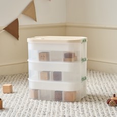 Modern House 方便分類與移動的可活用上蓋3層積木收納箱, 奶油色, 1個