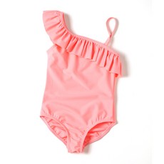 女童款桃色荷葉邊連身泳衣