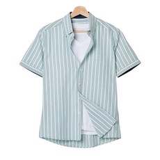 HOTCODE 男款牛津條紋寬鬆短袖襯衫 HC83