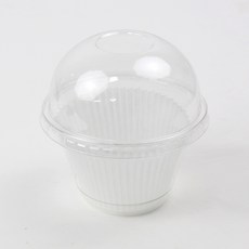 Inp 圓頂型甜點盒 210ml x 50入 + 油紙托盤 x 200入 組, 1套, 透明(甜點盒), 白色(油紙托盤)