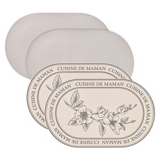 矽膠餐墊 4人用, 玉蘭花(奶油白)+素面(灰色), M(380*240*1.2mm)