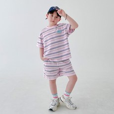 BerryCloset 男童用透氣彩虹雪酪條紋上下套裝