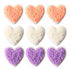 蓬鬆愛心刺繡布貼 迷你 橘色 3入 + 白色 3入 + 紫色 3入 3種套組, 混合色, 1套