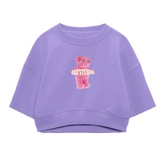 이지스튜디오 여성용 M 크롭 핑키 베어 맨투맨 반팔 티셔츠